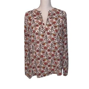 Loft Fall Floral Blouse Long Sleeve V-Neck Size L